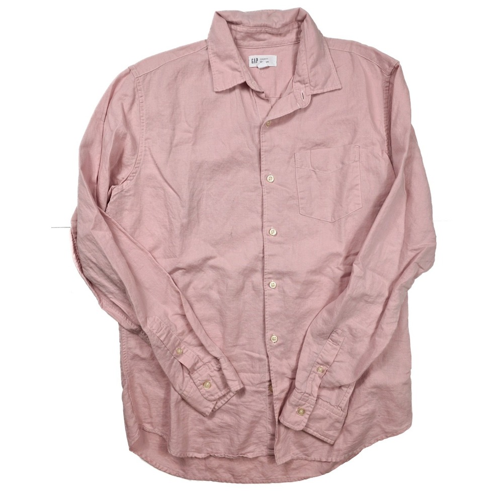 GAP Pink Linen Blend L/ Sleeve Button Up Chest Pocket Casual Shirt Men's Size M